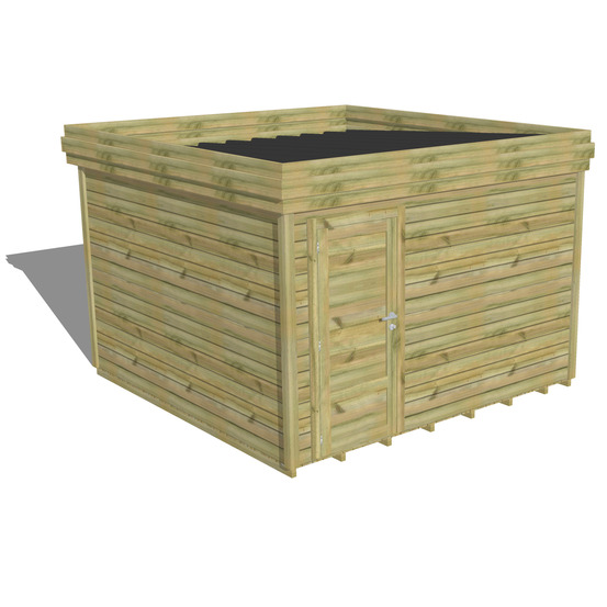 Abri de jardin bois pin traité autoclave 27mm - 3,44x3,44m / 12m2 - bac acier - plancher bois