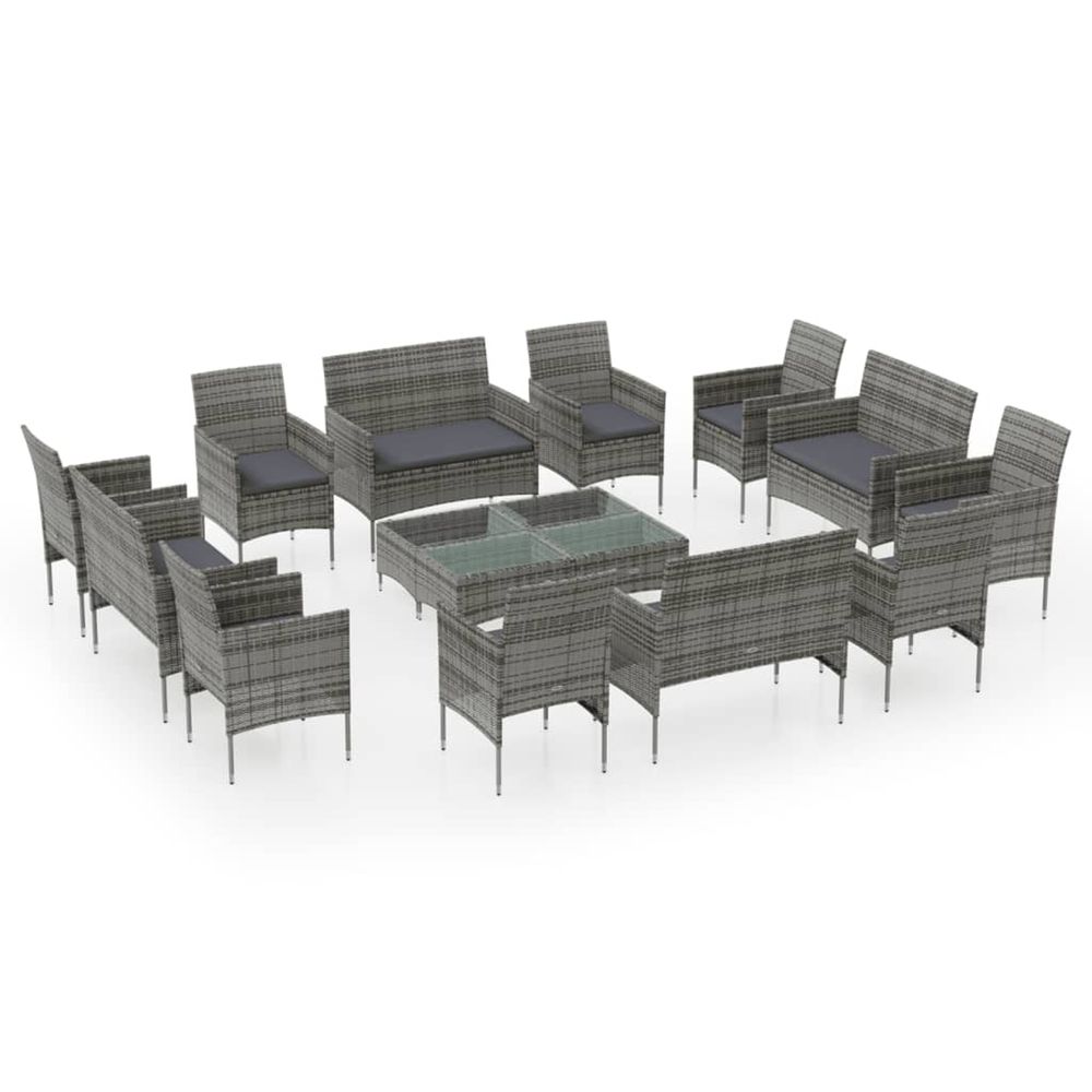 Salon de jardin 16 pcs avec coussins résine tressée gris