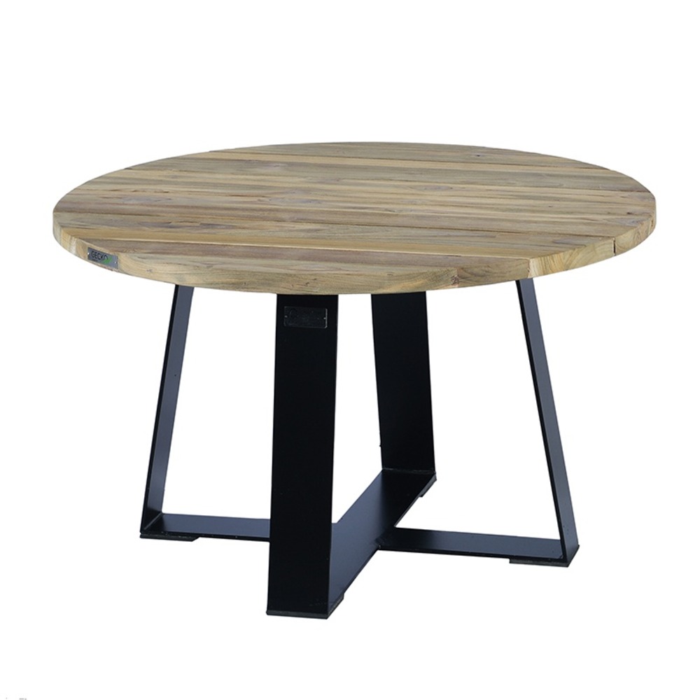 Table basse en métal anthracite et teck recyclé d 80 cm orsay