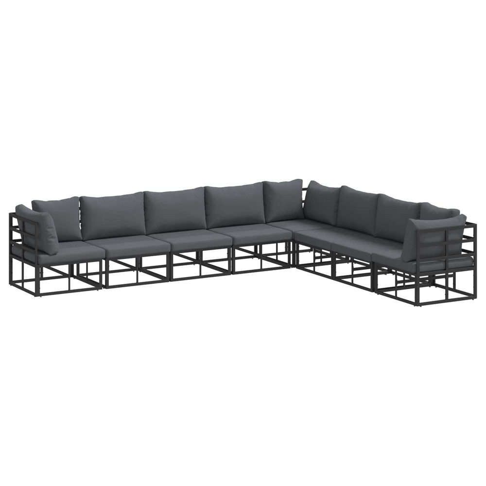 Ensemble de canapé de jardin avec coussin 8 pcs noir aluminium