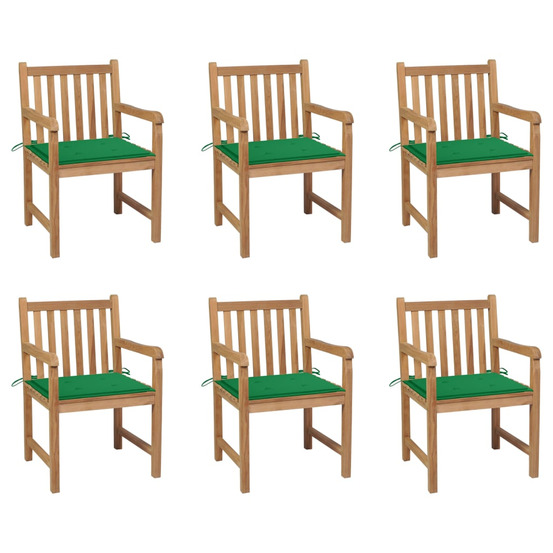 Chaises de jardin lot de 6 et coussins vert bois de teck massif