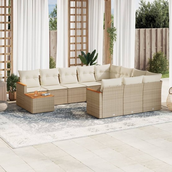 Salon de jardin 11 pcs avec coussins beige résine tressée
