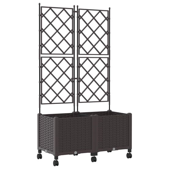 Bac de jardin avec treillis et roues 2 pc marron pp
