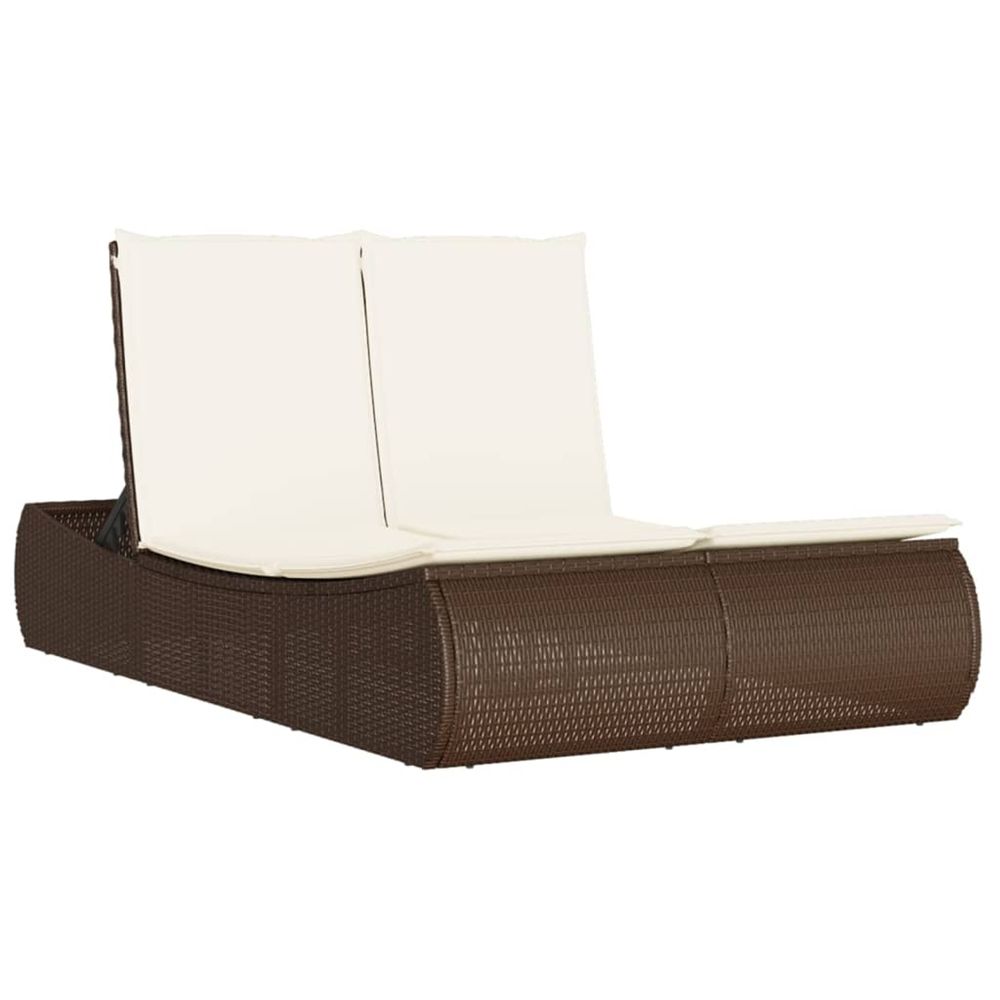 Chaise longue double avec coussins marron résine tressée bain de soleil