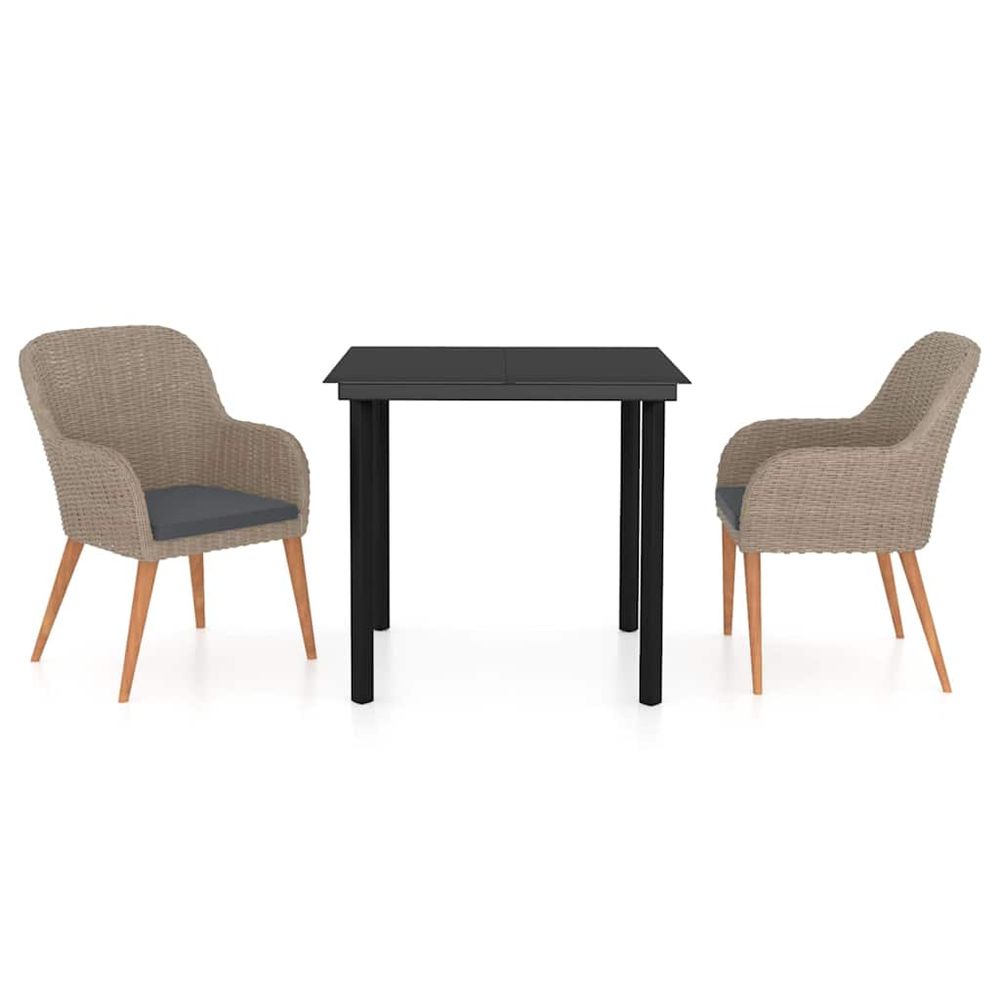 Ensemble à manger de jardin avec coussins 3 pcs marron