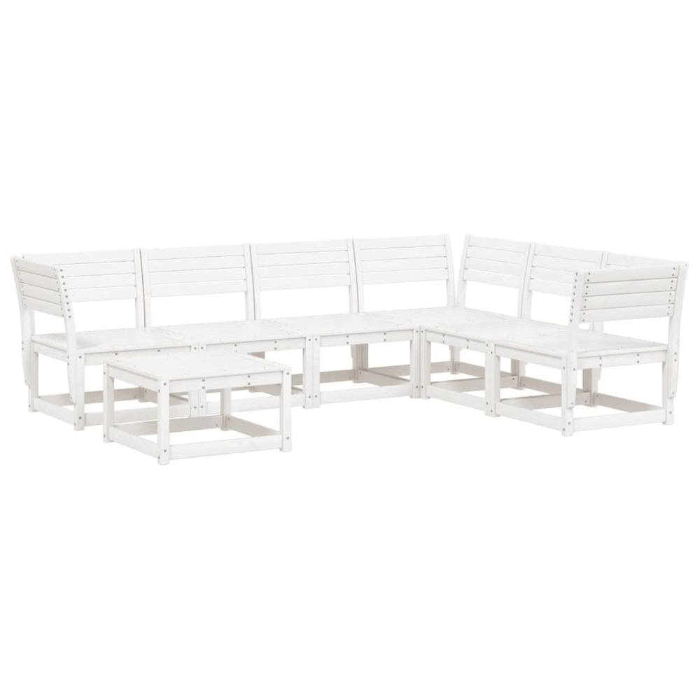 Salon de jardin 7 pcs blanc bois de pin massif