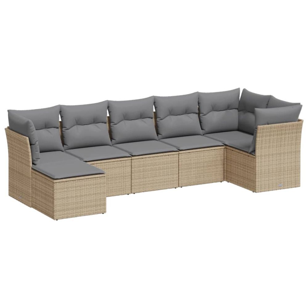 Salon de jardin avec coussins 7 pcs beige résine tressée