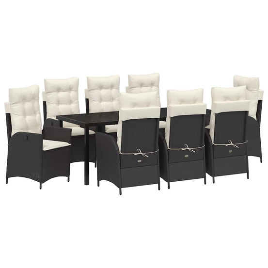 Ensemble de salle à manger pour jardin 9 pcs noir polyrotin