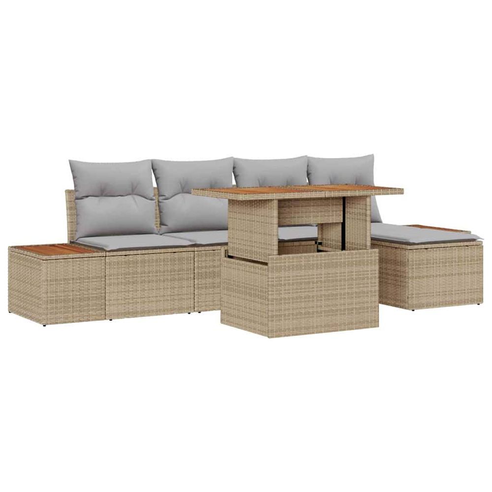 Ensemble de canapé de jardin 6 pc beige poly rotin