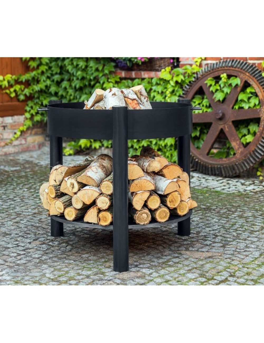 Brasero de jardin solafa xl avec range bois en acier-noir-braséro seul-noir-ø 70cm-60.00 --