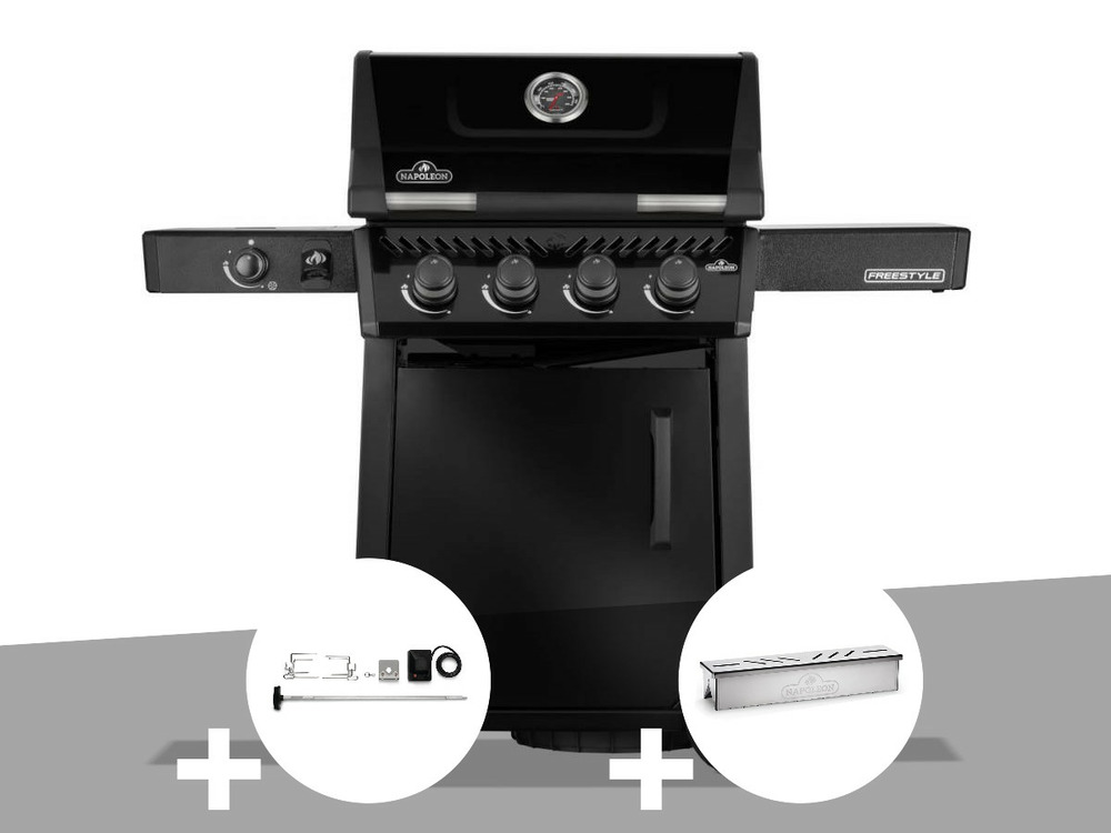 Barbecue gaz freestyle 425 noir 4 brûleurs + 1 réchaud latéral + rôtissoire + bo