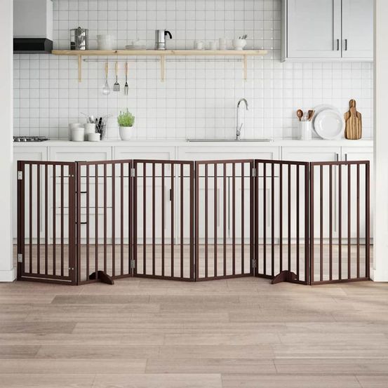 Grand parc chien modulable 6 panneaux bois haut avec porte marron 300x90 cm
