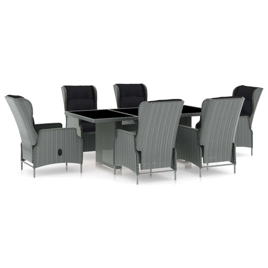 Ensemble à manger d'extérieur et coussins 7 pcs résine tressée