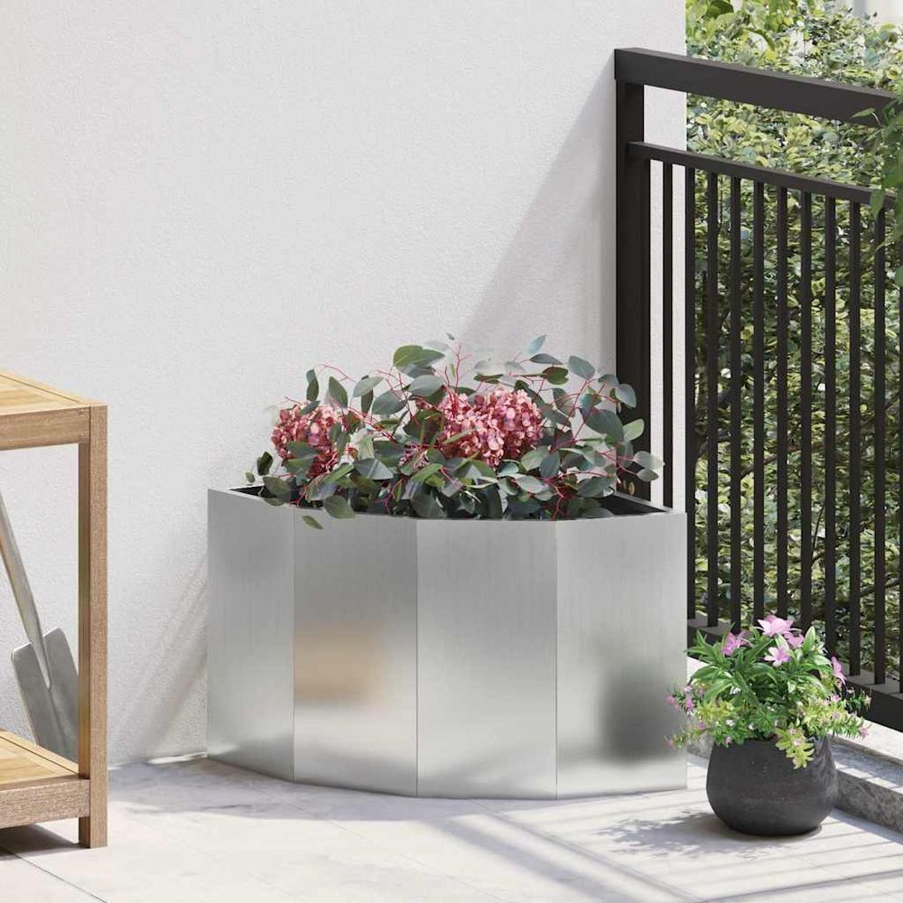 Bac à fleurs d'angle acier galvanisé pour jardin balcon argent 45x45x35 cm