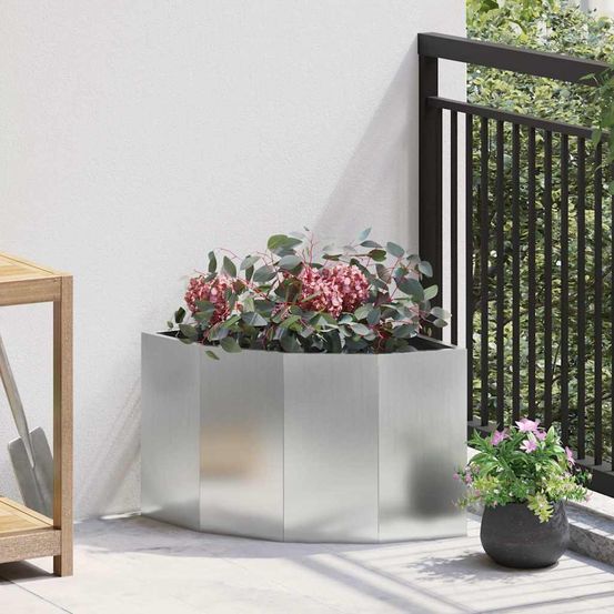 Bac à fleurs d'angle acier galvanisé pour jardin balcon argent 45x45x35 cm