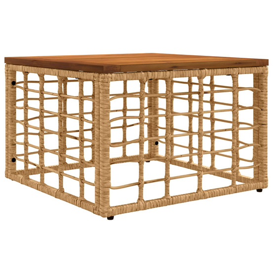 Table de jardin naturel 55 x 55 x 37 cm rattan pe et verre