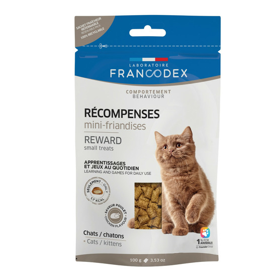 Mini friandises récompenses saveur poulet 100 g pour chats et chatons