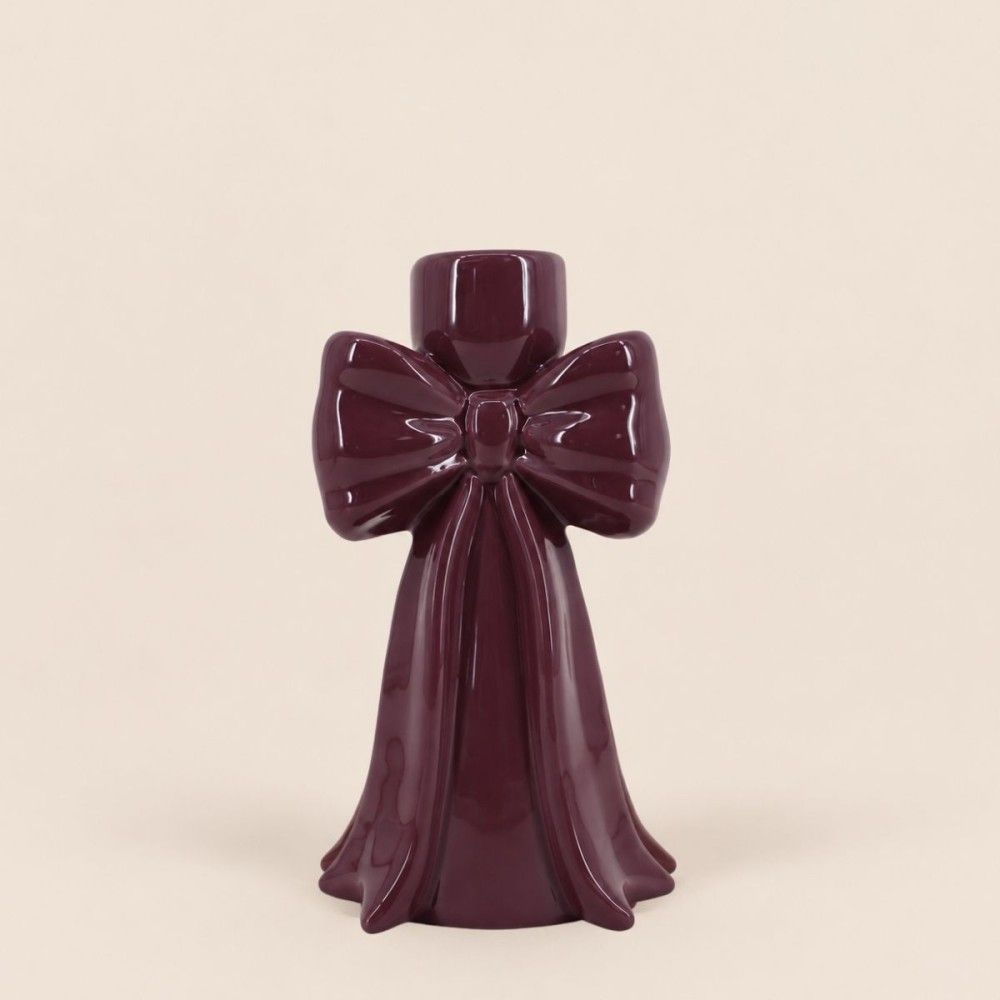 Bougeoir en céramique forme noeud violet 17cm