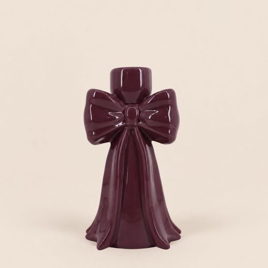 Bougeoir en céramique forme noeud violet 17cm