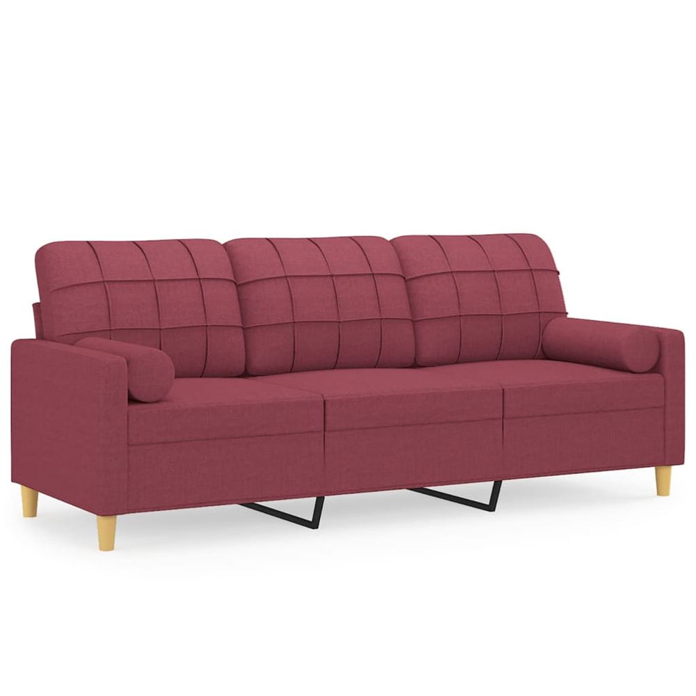 Canapé 3 places avec oreillers décoratifs bordeaux 180 cm tissu