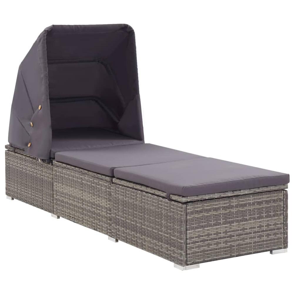 Transat chaise longue bain de soleil lit de jardin terrasse meuble d'extérieur avec auvent et coussin résine tressée gris 02_