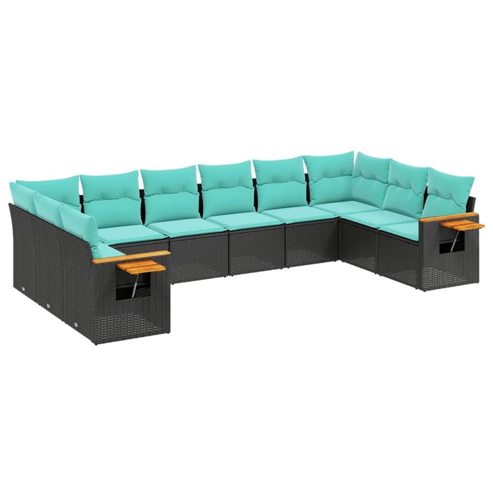 Salon de jardin 10 pcs avec coussins noir résine tressée