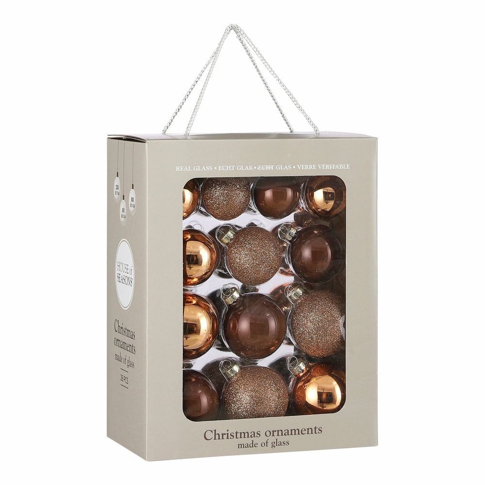 Mica decorations - boules de noël en verre marron - 26 pièces