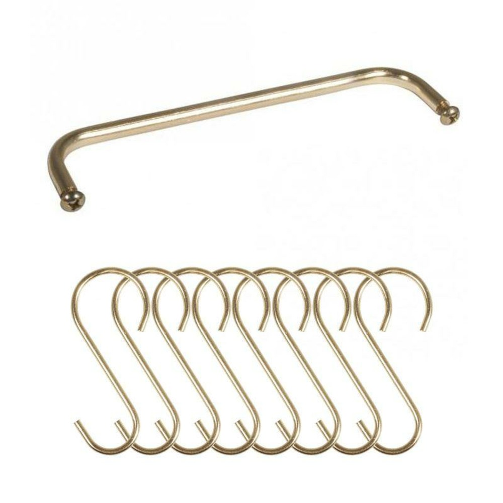 Fixation métal dorée 15,4 x 3 cm + 8 crochets en s
