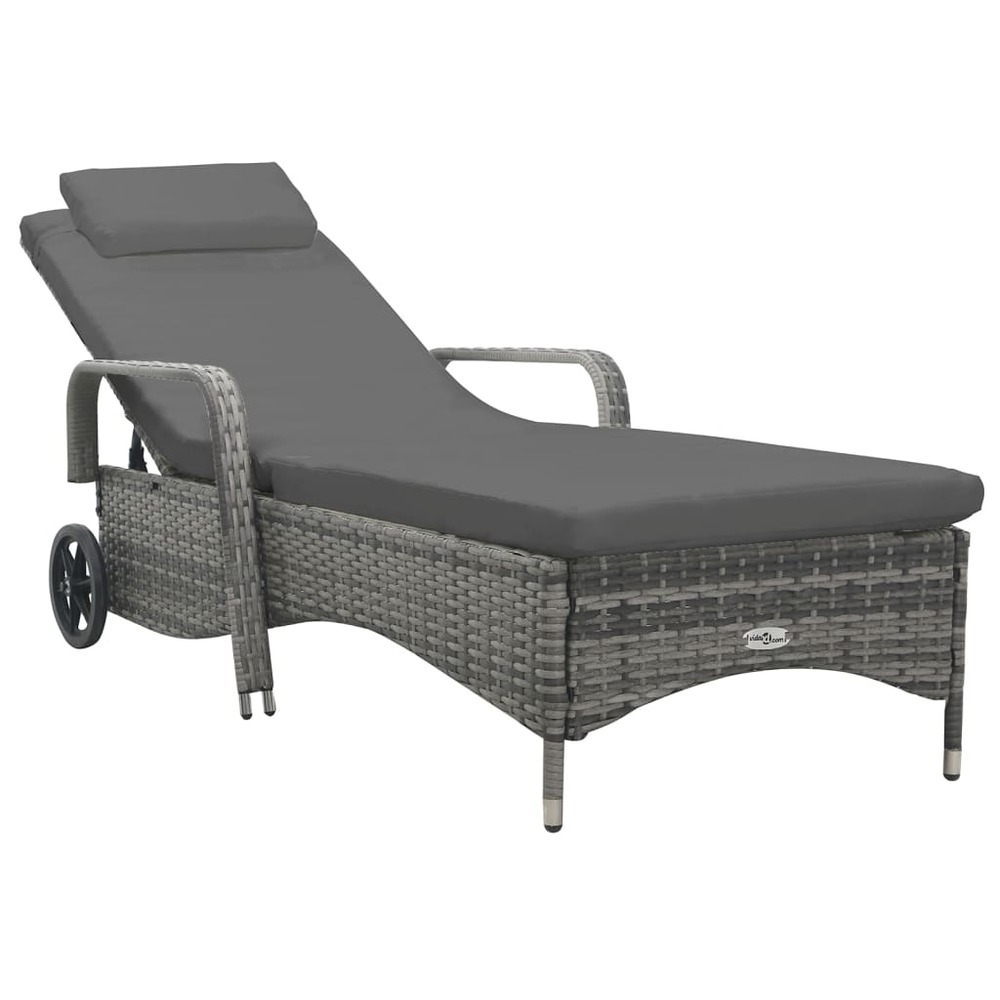 Transat chaise longue bain de soleil lit de jardin terrasse meuble d'extérieur 198 cm avec roues résine tressée anthracite 02