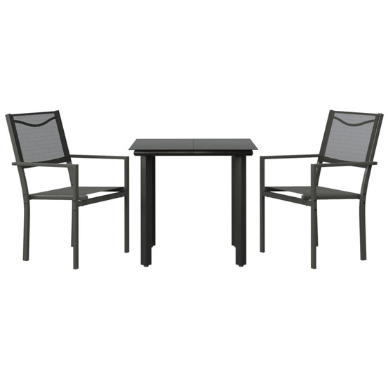 Ensemble à manger de jardin 3 pcs noir textilène et acier