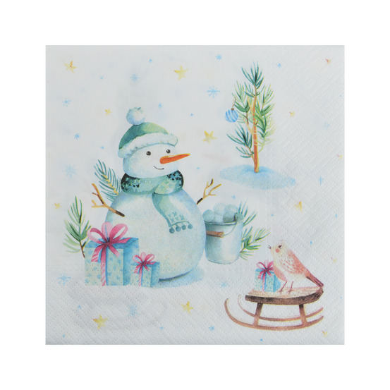 Lot de 20 serviettes en papier bonhomme de neige et oiseau