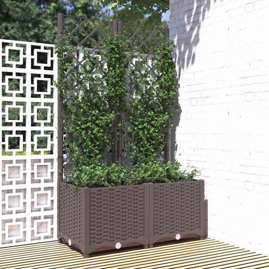 Grande jardinière avec treillis en polypropylène marron 80x136cm