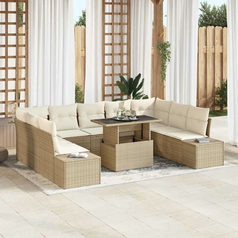 Ensemble de canapé de jardin 10 pcs beige poly rotin