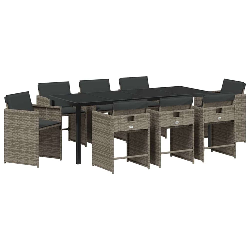 Ensemble de salle à manger pour jardin 9 pc gris polyrotin
