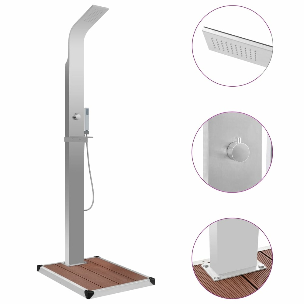 Douche d'extérieur avec receveur de douche wpc acier inoxydable