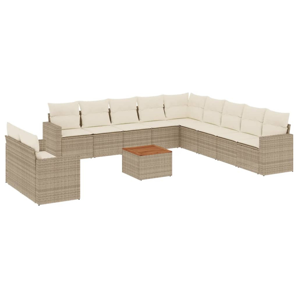 Salon de jardin avec coussins 12 pcs beige résine tressée