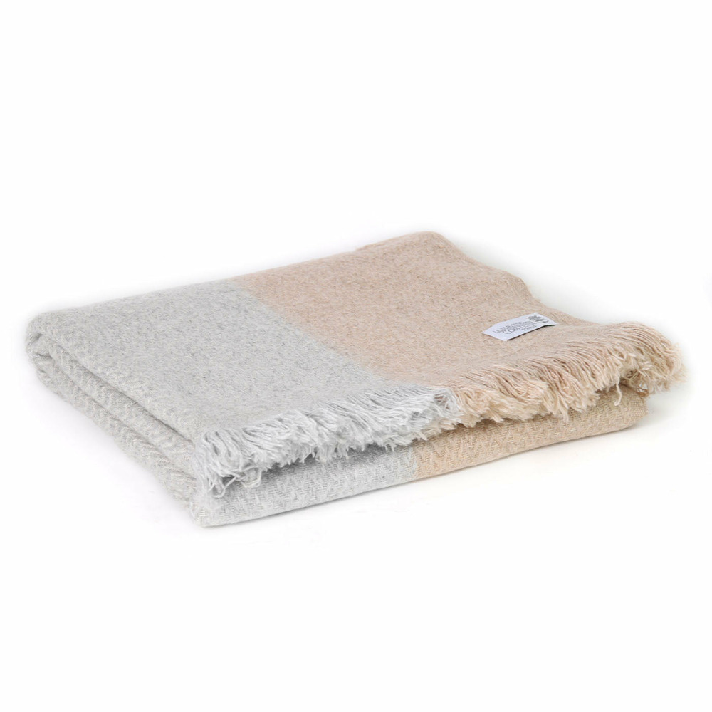 Plaid cachemire et laine gris et camel