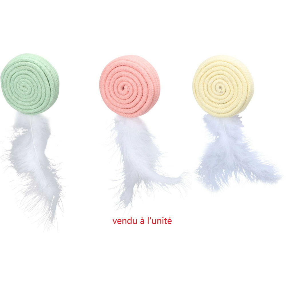 Jouet pour chat poppy disque plume , vert ou rose ou jaune, 15 cm.