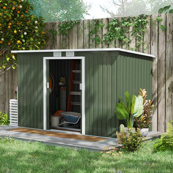 Abri de jardin acier extérieur rangement outils toit monopente 280x130x172cm vert clair - comfortxl outdoor living