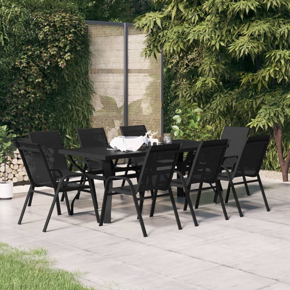Ensemble à manger de jardin 9 pcs noir