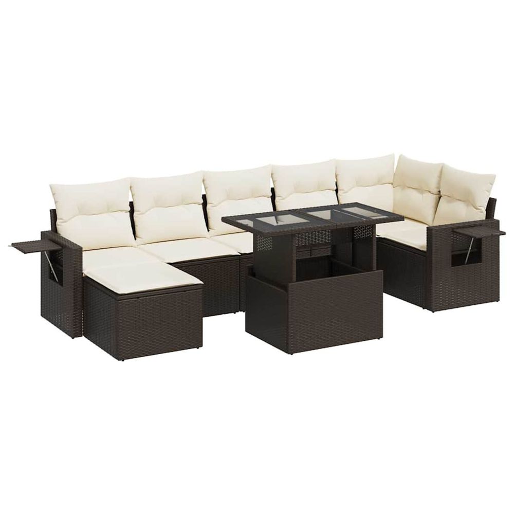 Salon de jardin 8 pcs avec coussins marron résine tressée