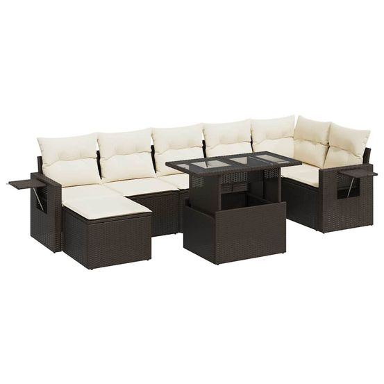 Salon de jardin 8 pcs avec coussins marron résine tressée