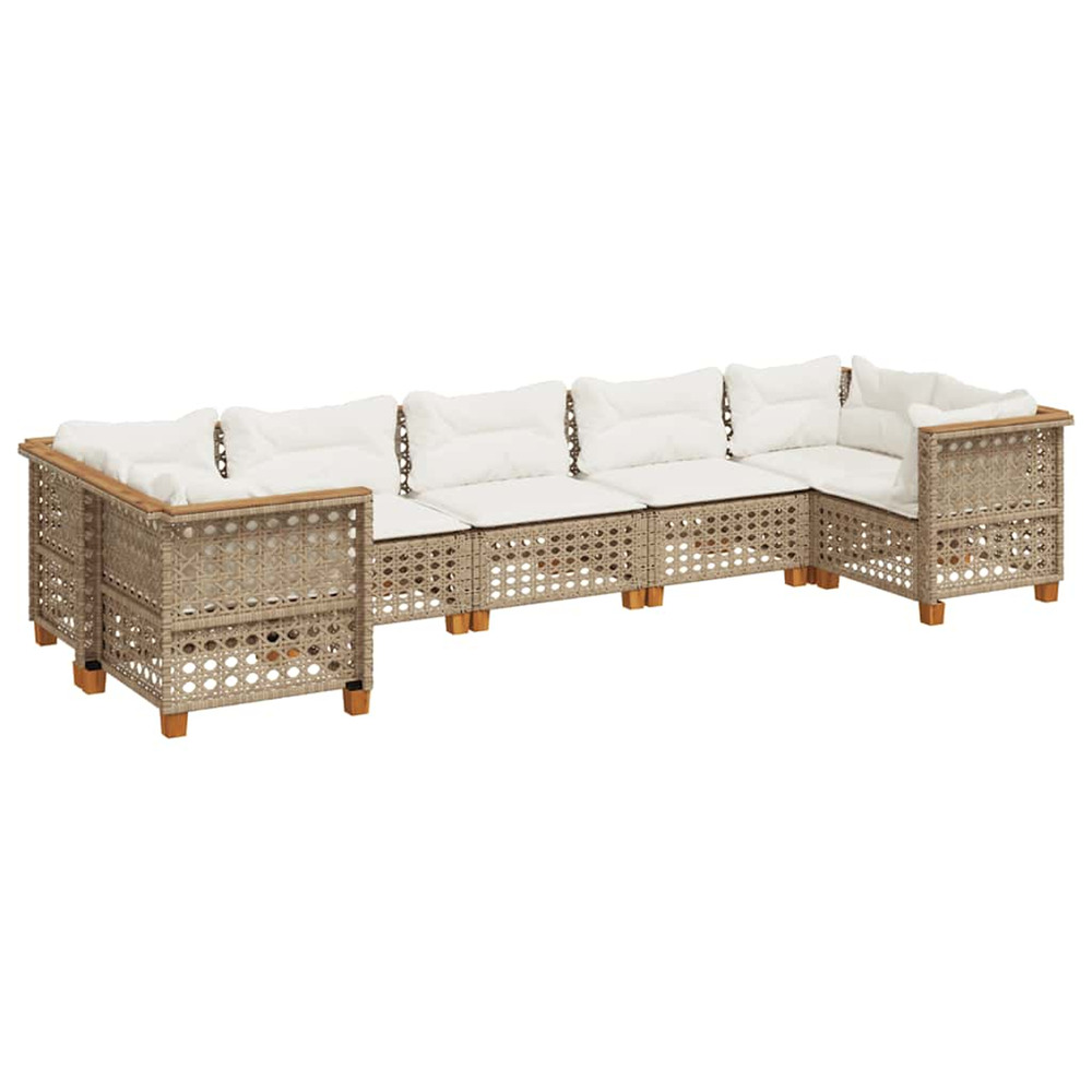 Salon de jardin avec coussins 7 pcs beige résine tressée