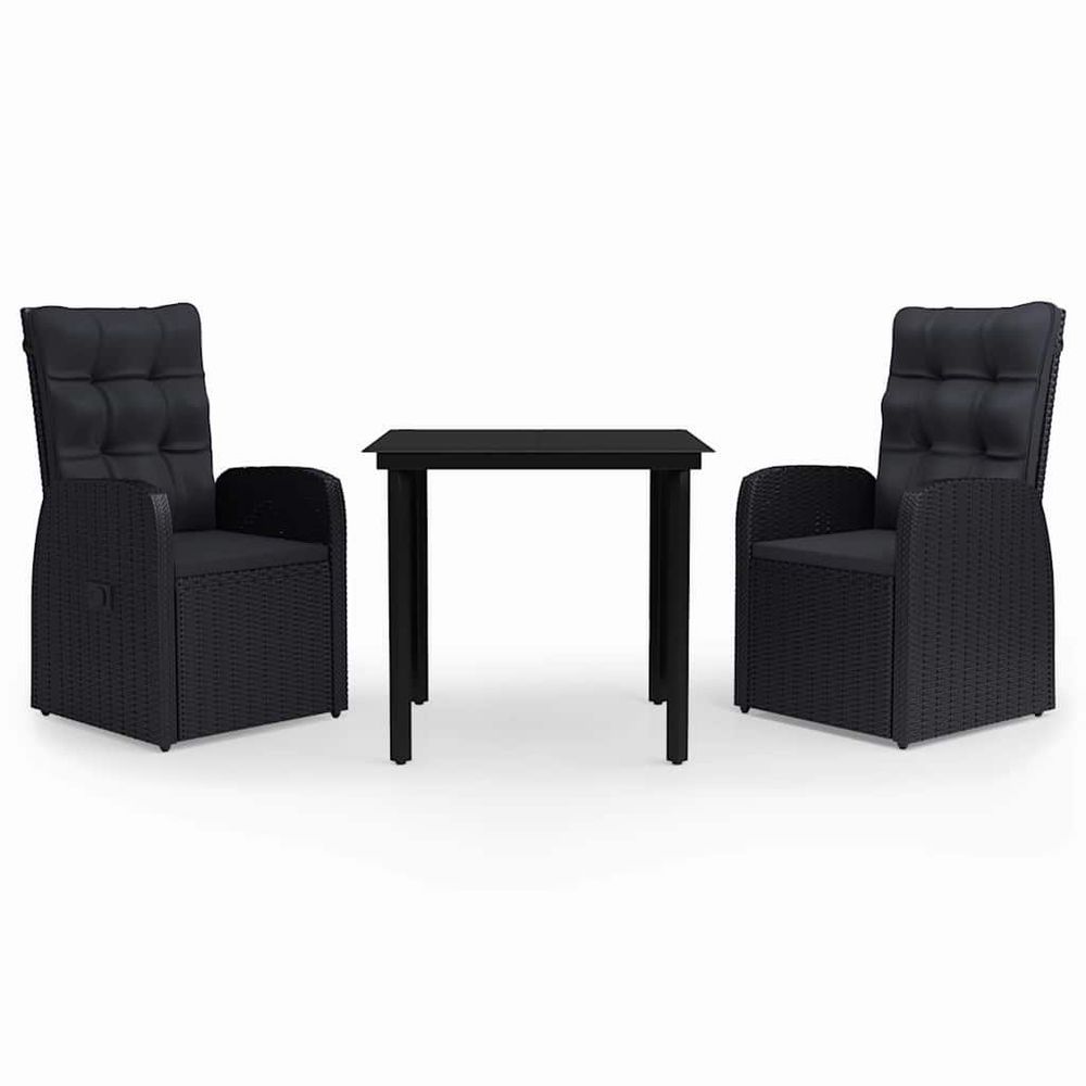Ensemble à manger de jardin avec coussins 3 pcs noir