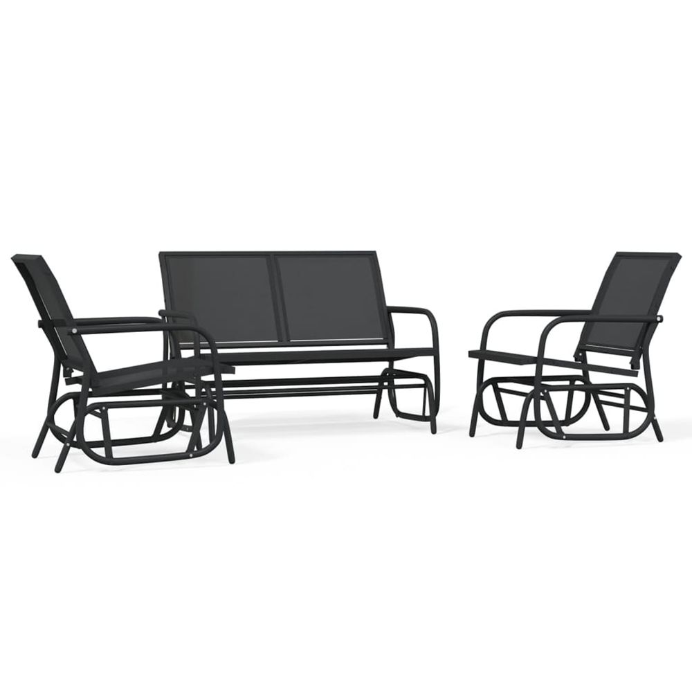 Ensemble de salon de jardin 3 pcs noir textilène et acier