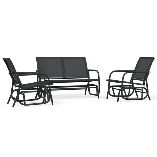 Ensemble de salon de jardin 3 pcs noir textilène et acier