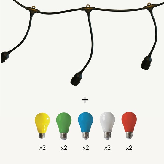 Guirlande guinguette javanaise e27 - 10 ampoules multicolores a60 - 5m prolongeable