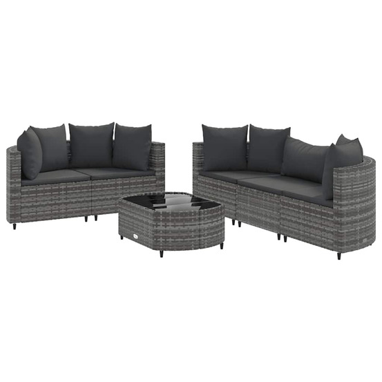 Salon de jardin 6 pcs avec coussins gris résine tressée
