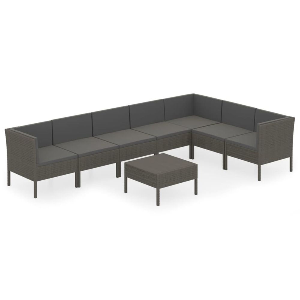 Salon de jardin 8 pcs avec coussins résine tressée gris