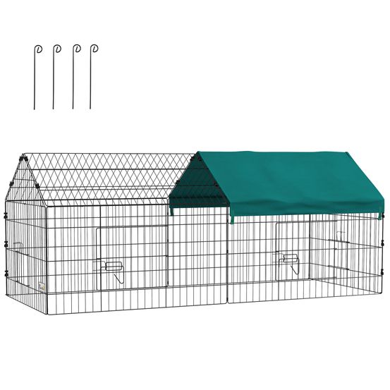 Parc enclos lapin extérieur acier toit ombragé portes verrouillables 185x75x75cm vert